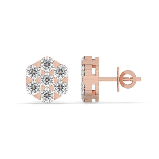 1ct Cluster Flower Set Earring Round