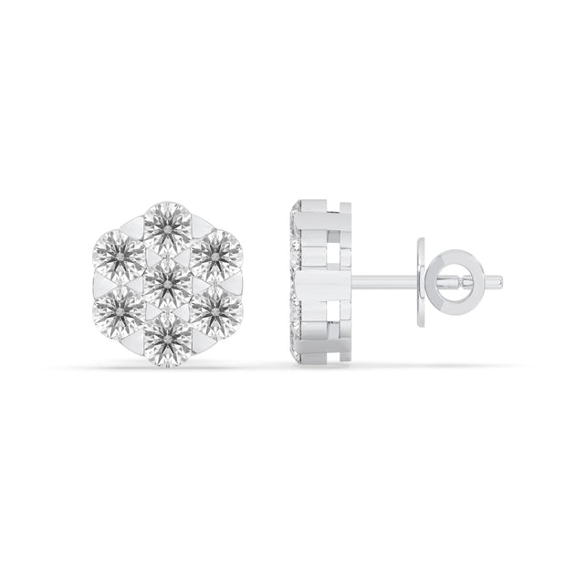 1ct Cluster Flower Set Earring Round