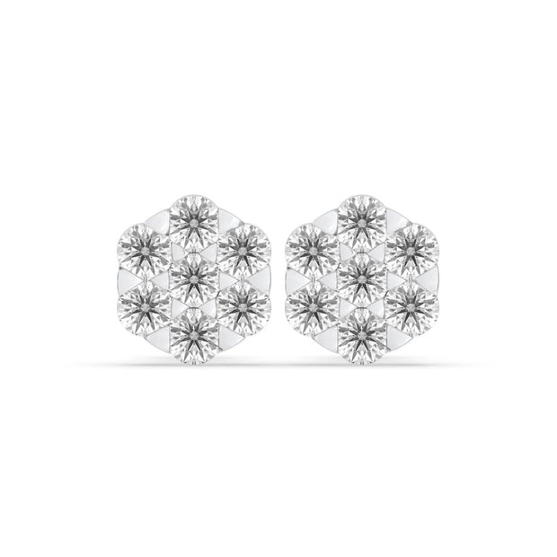 1ct Cluster Flower Set Earring Round
