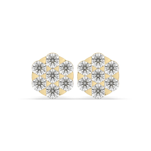 1ct Cluster Flower Set Earring Round