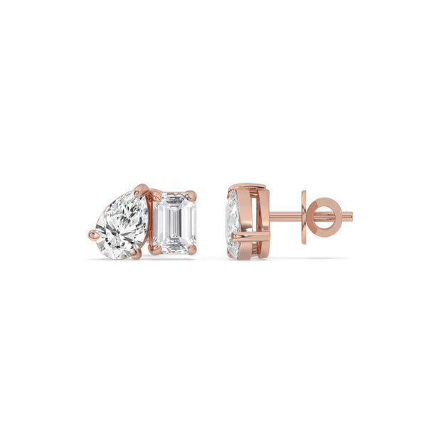 2 Carat Pear & Emerald Lab-Grown Diamond Stud Earrings