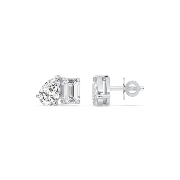 2 Carat Pear & Emerald Lab-Grown Diamond Stud Earrings