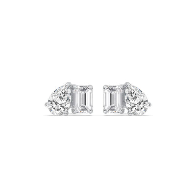 2 Carat Pear & Emerald Lab-Grown Diamond Stud Earrings