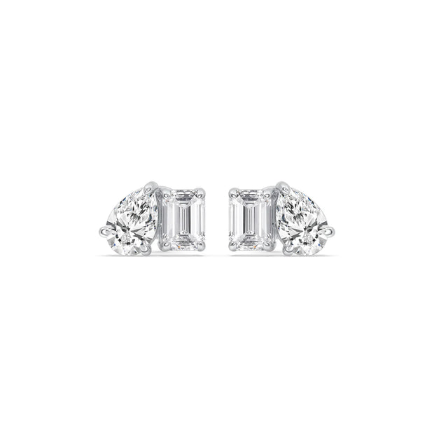 2 Carat Pear & Emerald Lab-Grown Diamond Stud Earrings