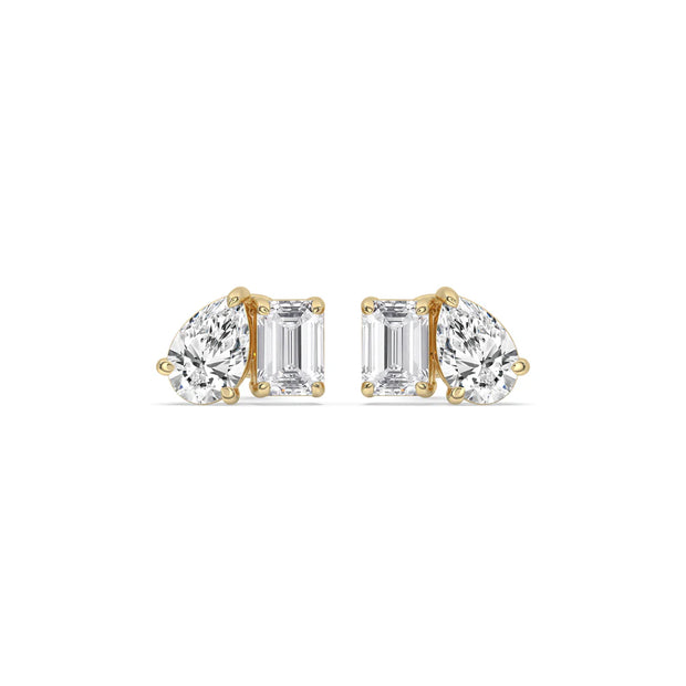 2 Carat Pear & Emerald Lab-Grown Diamond Stud Earrings