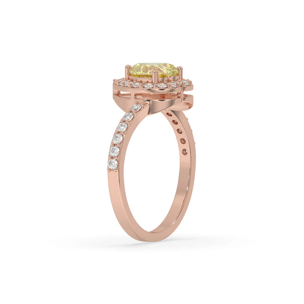 3ct Yellow Heart Soliatiare Ring with Halo