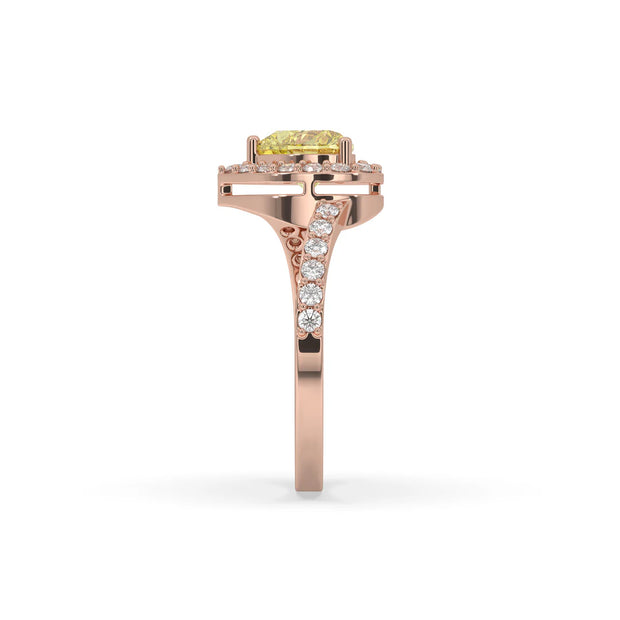 3ct Yellow Heart Soliatiare Ring with Halo