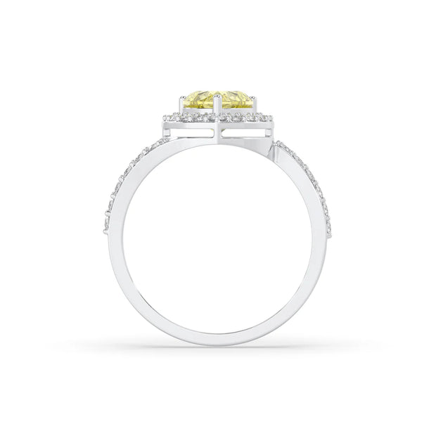 3ct Yellow Heart Soliatiare Ring with Halo