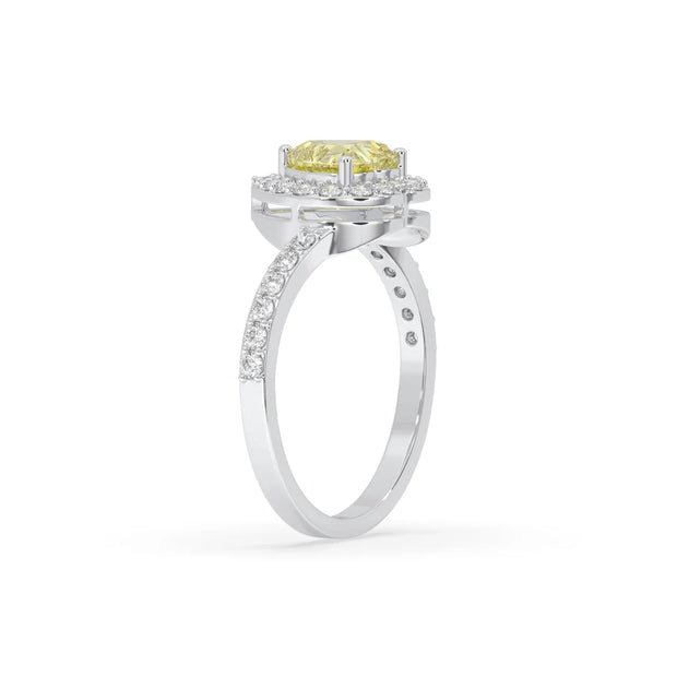 3ct Yellow Heart Soliatiare Ring with Halo
