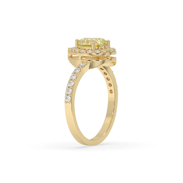 3ct Yellow Heart Soliatiare Ring with Halo