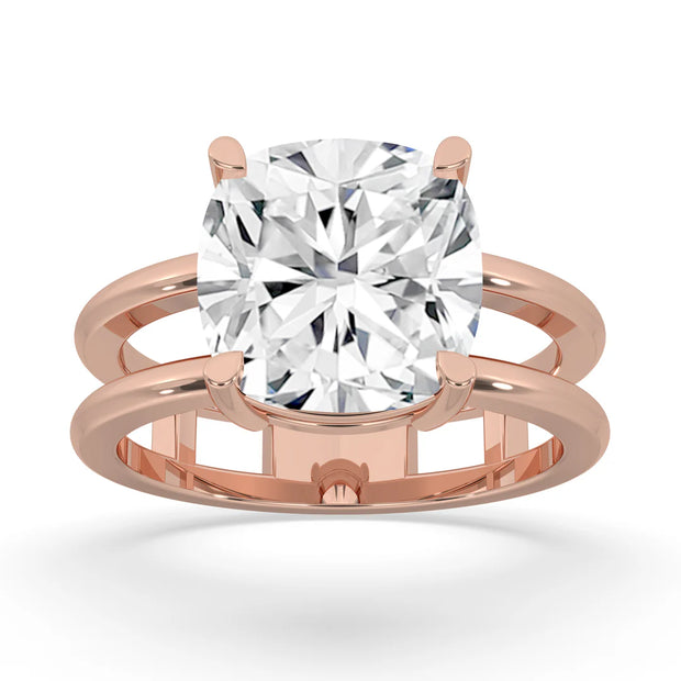 4ct Lab Grown Double Band Cushion Solitaire Ring