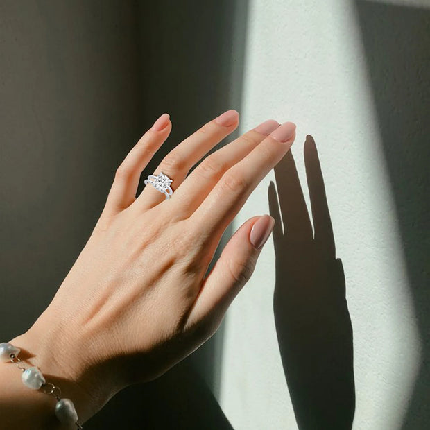 4ct Lab Grown Double Band Cushion Solitaire Ring