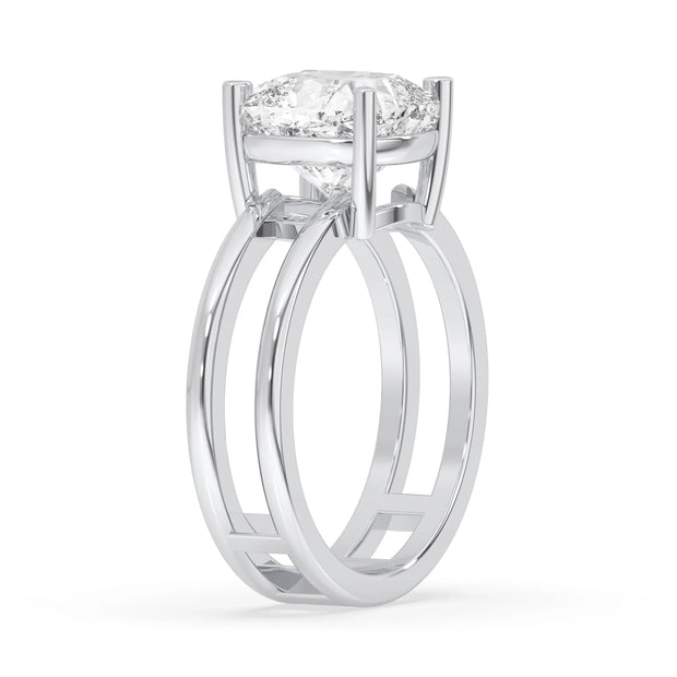 4ct Lab Grown Double Band Cushion Solitaire Ring