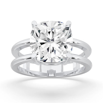 4ct Lab Grown Double Band Cushion Solitaire Ring
