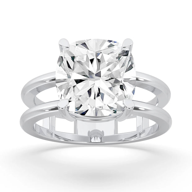 4ct Lab Grown Double Band Cushion Solitaire Ring