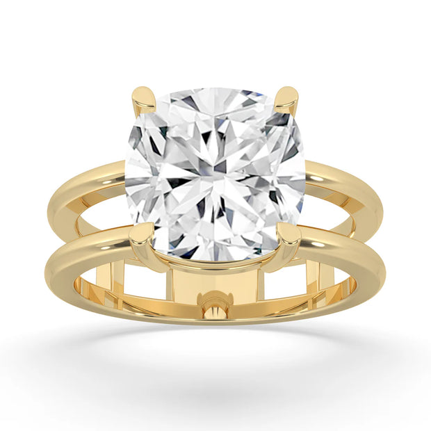 4ct Lab Grown Double Band Cushion Solitaire Ring