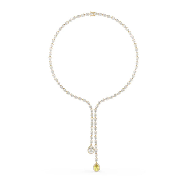 35ct High Jewelry Drop Necklace with 3ct Fancy Yellow Lab Grown Diamond