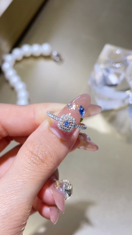 Fancy Intense Blue Diamond Ring 0.31 CTW Round-Cut 14K White Gold