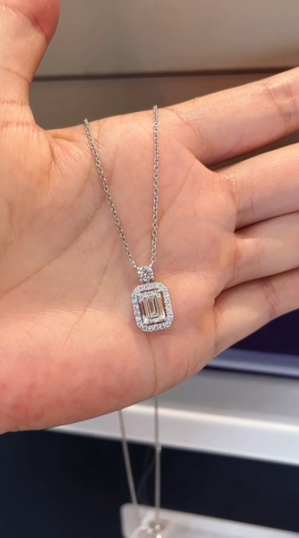 14K White Gold Lab-Grown Diamond Emerald Cut Pendant – 1.51 CTW