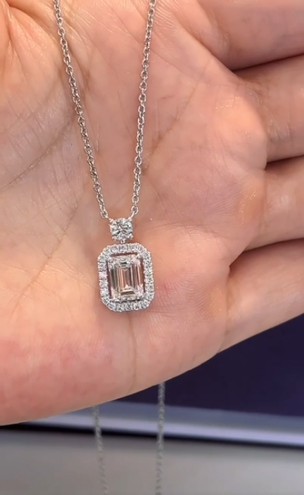 14K White Gold Lab-Grown Diamond Emerald Cut Pendant – 1.51 CTW
