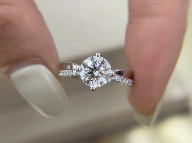 2 Ct Lab-Grown Round Diamond Ring with Side Stones in 14K White Gold