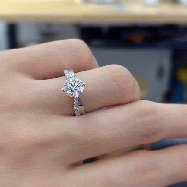 2 Ct Lab-Grown Round Diamond Ring with Side Stones in 14K White Gold