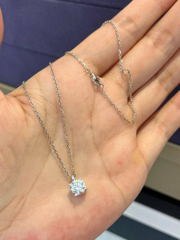 1 CT Certified Diamond Solitaire Pendant in 14K White Gold Necklace