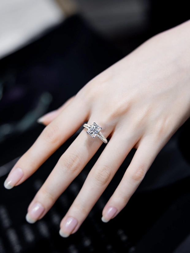 Lab-Grown 2.01 CTW Emerald-Cut Diamond Ring – 14K D–E VVS2 White Gold
