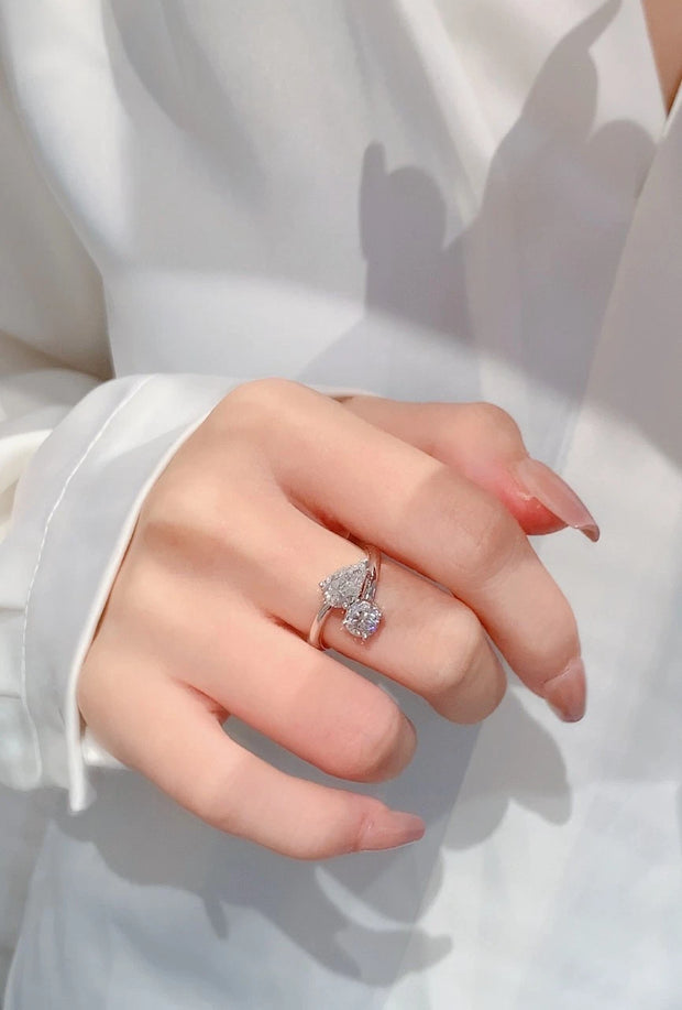 Luxury Lab Grown 1.00 CTW Pear and Round Diamond Ring 14K White Gold