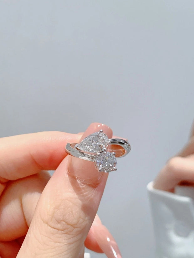 Luxury Lab Grown 1.00 CTW Pear and Round Diamond Ring 14K White Gold