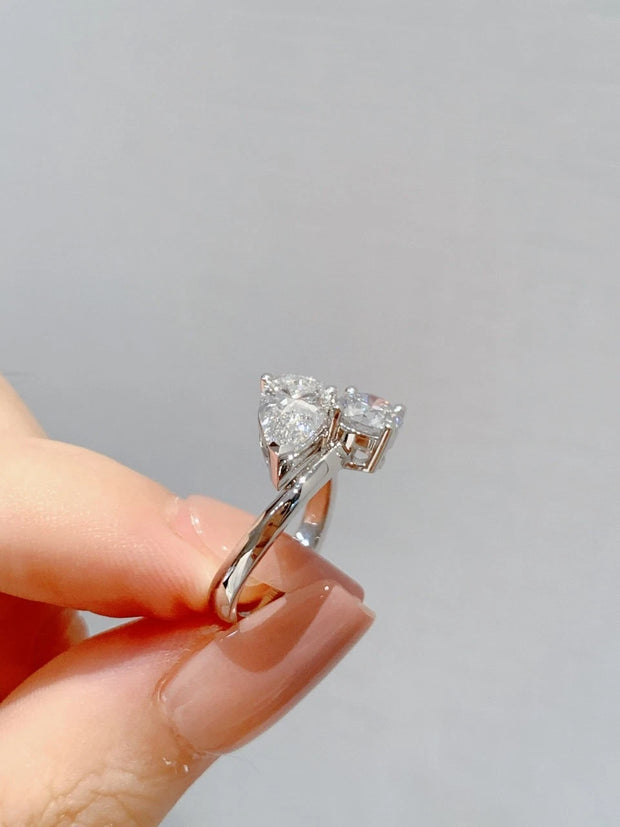 Luxury Lab Grown 1.00 CTW Pear and Round Diamond Ring 14K White Gold