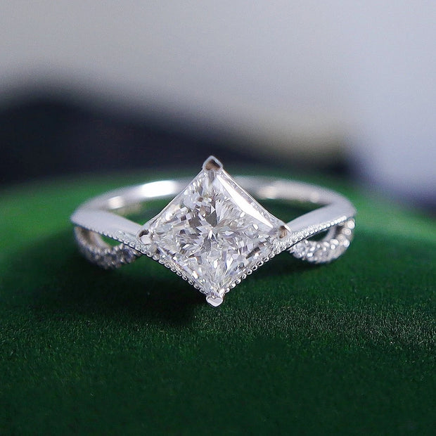14K White Gold 2.06 CTW Lab-Grown Cushion Cut Diamond Ring – D-E Color VS1-VVS2