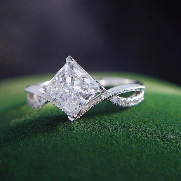 14K White Gold 2.06 CTW Lab-Grown Cushion Cut Diamond Ring – D-E Color VS1-VVS2