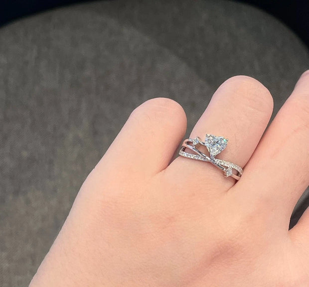 Romantic 0.897 CTW Lab Grown Heart Diamond Ring in 14K White Gold