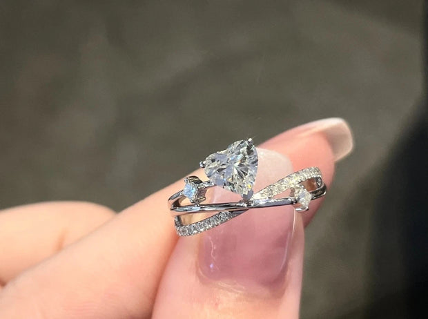 Romantic 0.897 CTW Lab Grown Heart Diamond Ring in 14K White Gold