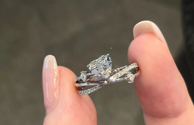 Romantic 0.897 CTW Lab Grown Heart Diamond Ring in 14K White Gold