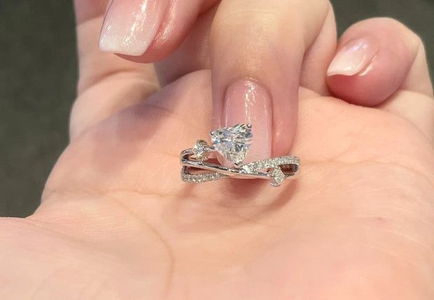 Romantic 0.897 CTW Lab Grown Heart Diamond Ring in 14K White Gold