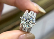 8.5 Ct Lab-Grown Round Diamond Engagement Ring in 14K White Gold with two bands
