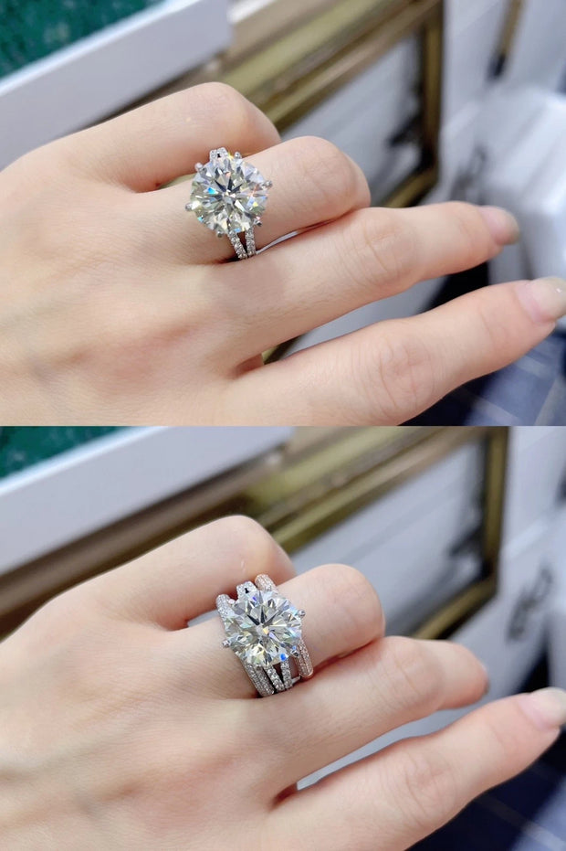 8.5 Ct Lab-Grown Round Diamond Engagement Ring in 14K White Gold with two bands