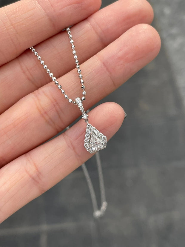 Trilliant Cut 0.55 CT Diamond Pendant Necklace D-E VS1-VVS2 in 14K White Gold