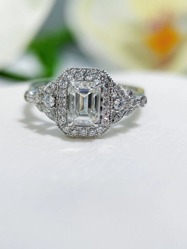 14K White Gold 5.32 CTW Emerald-Cut Diamond Ring – D Color VS1-VVS2 Clarity
