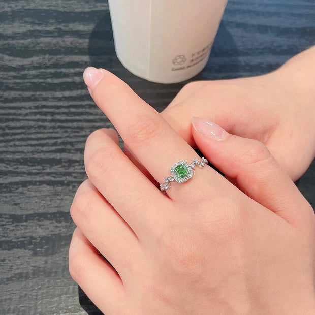 Lab Grown Fancy Green Diamond Cushion Halo Ring 0.82 CTW 14K White Gold