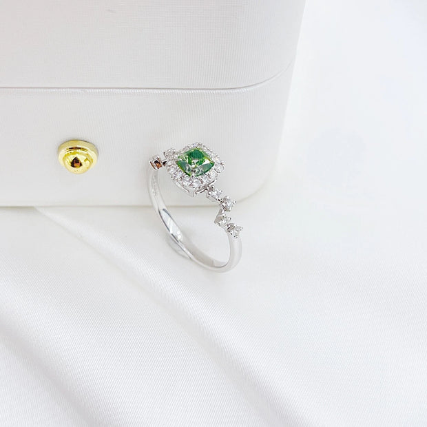 Lab Grown Fancy Green Diamond Cushion Halo Ring 0.82 CTW 14K White Gold