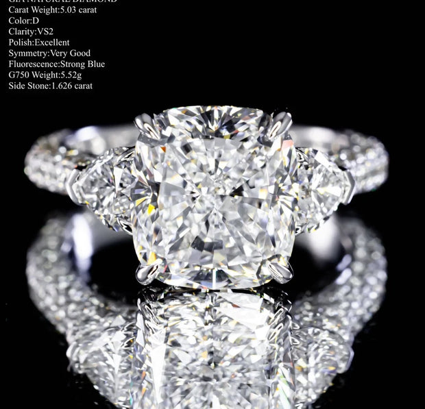 Collector’s Lab-Grown 5.03 CTW Cushion Diamond Ring – 14K D–E VVS2 White Gold
