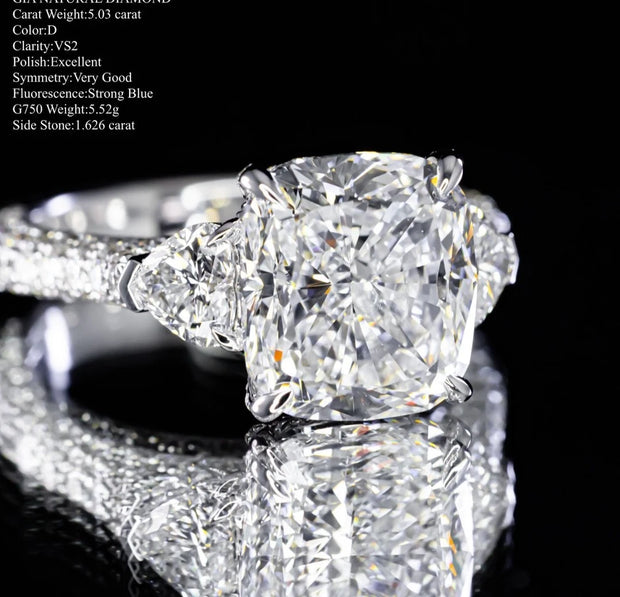 Collector’s Lab-Grown 5.03 CTW Cushion Diamond Ring – 14K D–E VVS2 White Gold