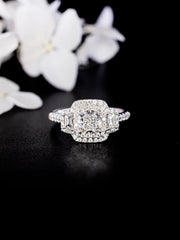 Lab-Grown 1.01CTW Cushion Diamond 3-Stone Engagement Ring 14K White Gold