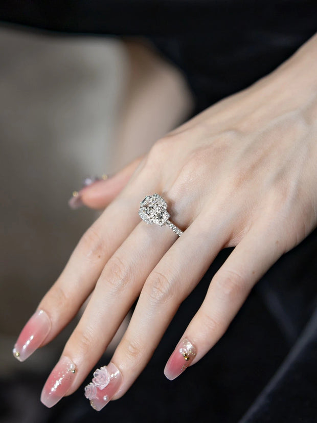 Lab-Grown 1.01CTW Cushion Diamond 3-Stone Engagement Ring 14K White Gold