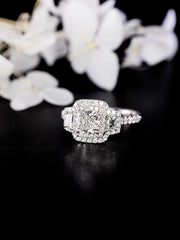 Lab-Grown 1.01CTW Cushion Diamond 3-Stone Engagement Ring 14K White Gold