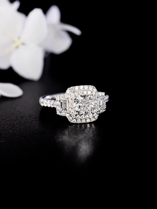 Lab-Grown 1.01CTW Cushion Diamond 3-Stone Engagement Ring 14K White Gold