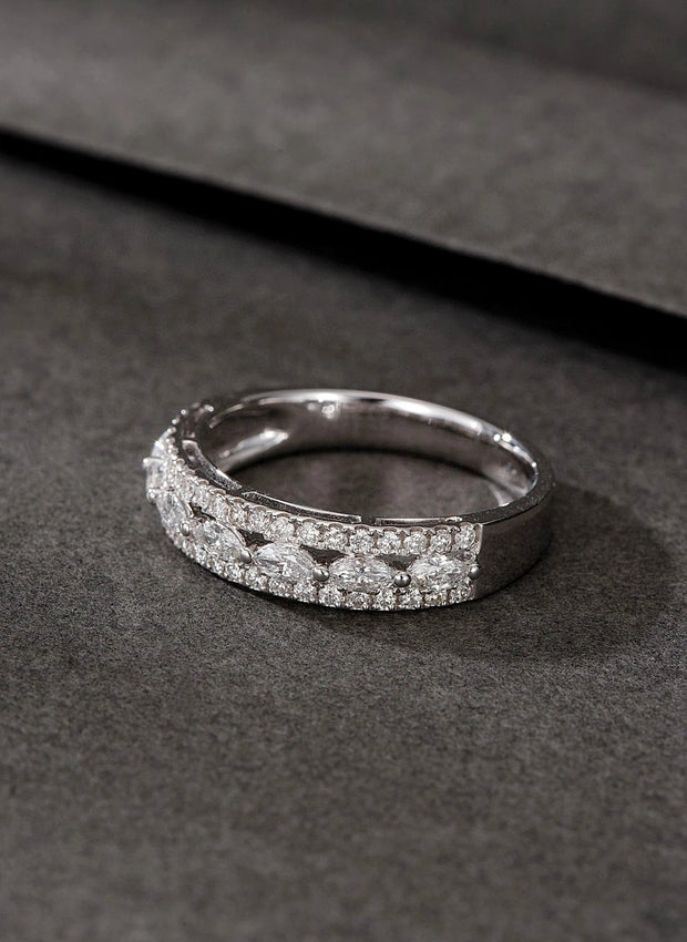 Lab-Grown Marquise Diamond Band Ring 0.58 CTW D-E VS1/VVS2 in 14K White Gold